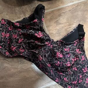 Catherines Black and Pink Floral Bra